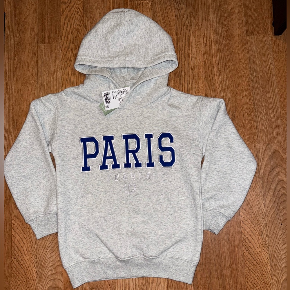 H&M Light Gray Kids Hoodie with Navy Lettering